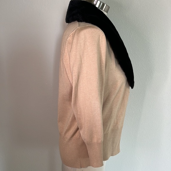 Apt. 9 Quarter Sleeve Fur Collar Cardigan (Size M) - Picture 7 of 9